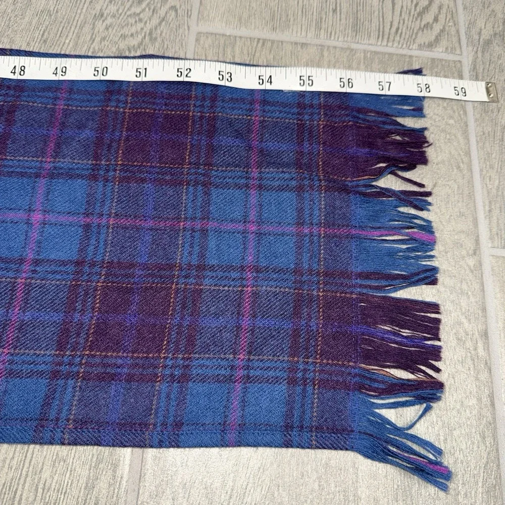 Pendleton Scarf Tartan Plaid Blue Purple 100% Virgin Wool Fringe Made in USA